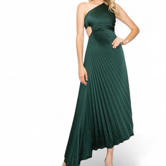 NWT $100 Dress Forum Green Formal  Dress with pleats one shoulder size M - Picture 6 of 11